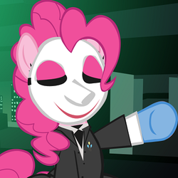 Size: 321x321 | Tagged: safe, artist:zadrave, pinkie pie, g4, clothes, clown mask, female, gloves, hoxton, mask, payday, payday the heist, solo, suit