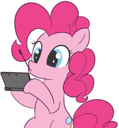 Size: 416x448 | Tagged: dead source, safe, artist:lance, pinkie pie, earth pony, pony, g4, 3ds, female, mouth hold, nintendo, solo, stylus