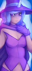 Size: 800x1733 | Tagged: safe, artist:drbdnv, trixie, human, g4, belly button, cape, clothes, colored pupils, female, humanized, midriff, princess destiny, solo