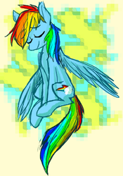 Size: 500x716 | Tagged: safe, artist:ghost, rainbow dash, pegasus, pony, g4, abstract background, eyes closed, female, smiling, solo