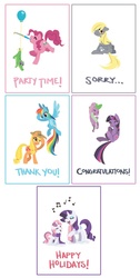 Size: 634x1261 | Tagged: safe, artist:alienfirst, applejack, derpy hooves, gummy, rainbow dash, rarity, spike, sweetie belle, twilight sparkle, pegasus, pony, g4, female, greeting card, mare