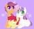 Size: 1138x967 | Tagged: safe, artist:foxda, apple bloom, scootaloo, sweetie belle, earth pony, pegasus, pony, unicorn, g4, blank flank, bow, colored pupils, cutie mark crusaders, female, filly, foal, group, hair bow, heart eyes, lineless, looking at something, looking up, prone, purple background, simple background, smiling, starry eyes, stars, surprised, trio, wingding eyes