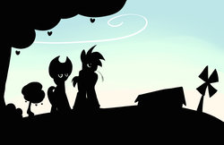 Size: 1263x817 | Tagged: safe, artist:gsphere, applejack, big macintosh, earth pony, pony, g4, male, silhouette, stallion