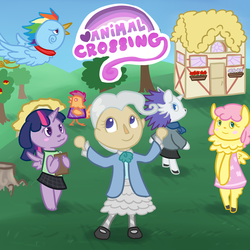 Size: 1280x1280 | Tagged: safe, artist:ikasama, fluttershy, mayor mare, rainbow dash, rarity, scootaloo, twilight sparkle, alicorn, pony, g4, animal crossing, female, kallisti, mare, nintendo, twilight sparkle (alicorn)