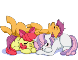 Size: 1280x989 | Tagged: safe, artist:etrnlpeace, apple bloom, scootaloo, sweetie belle, earth pony, pony, g4, cutie mark crusaders, sleeping