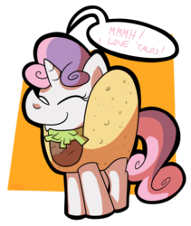 Size: 793x940 | Tagged: safe, artist:putuk, sweetie belle, g4, clothes, costume, female, kallisti, ponies in food, solo, taco, taco belle, taco suit
