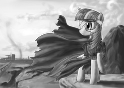 Size: 4960x3507 | Tagged: safe, artist:rautakoura, twilight sparkle, g4, apocalypse, female, kallisti, monochrome, solo