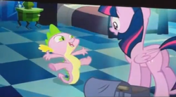Size: 845x467 | Tagged: safe, screencap, spike, twilight sparkle, alicorn, dragon, pony, equestria girls, g4, my little pony equestria girls, butt, featureless crotch, out of context, photo, picture of a screen, plot, tail stand, twilight sparkle (alicorn)
