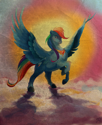 Size: 2141x2634 | Tagged: safe, artist:vampirechicken, rainbow dash, g4, cloud, cloudy, element of loyalty, female, solo