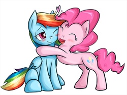 Size: 1200x900 | Tagged: safe, artist:zokkili, pinkie pie, rainbow dash, g4, duo, female, heart, hug, lesbian, ship:pinkiedash, shipping