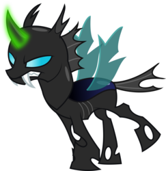 Size: 6322x6500 | Tagged: safe, artist:theshadowstone, changeling, absurd resolution, glowing horn, horn, magic, put out, simple background, solo, transparent background, vector