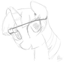 Size: 752x743 | Tagged: safe, artist:buttercupsaiyan, twilight sparkle, g4, female, google glass, monochrome, sketch, solo