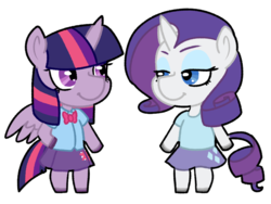 Size: 1522x1143 | Tagged: safe, artist:robynne, rarity, twilight sparkle, alicorn, unicorn, semi-anthro, equestria girls, g4, animal crossing, clothes, crossover, duo, duo female, equestria girls outfit, female, simple background, transparent background, twilight sparkle (alicorn)