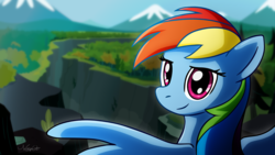 Size: 1920x1080 | Tagged: safe, artist:warpout, rainbow dash, pegasus, pony, g4, female, ghastly gorge, gorge, mare, solo, spread wings, wallpaper, wings