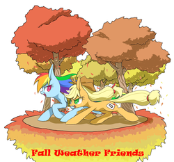 Size: 1000x930 | Tagged: safe, artist:30clock, applejack, rainbow dash, fall weather friends, g4, dirt cube, race, running of the leaves