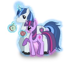 Size: 1500x1197 | Tagged: safe, artist:angelofhapiness, shining armor, twilight sparkle, g4, apple, magic