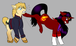 Size: 800x489 | Tagged: safe, artist:kourabiedes, hino rei, jadeite, kick, ponified, sailor mars, sailor moon (series)