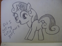 Size: 640x480 | Tagged: safe, artist:thisnameisnotprofane, sweetie belle, g4, butt, female, plot, solo, traditional art