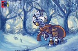 Size: 2892x1896 | Tagged: safe, artist:jowyb, zecora, zebra, g4, everfree forest, female, snow, snowfall, solo, winter