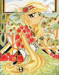 Size: 628x800 | Tagged: safe, artist:sararichard, applejack, g4, clothes, dress, female, solo, traditional art