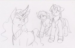 Size: 1132x727 | Tagged: safe, artist:kourabiedes, kunzite (sailor moon), monochrome, ponified, queen beryl, sailor moon (series), sketch, zoisite