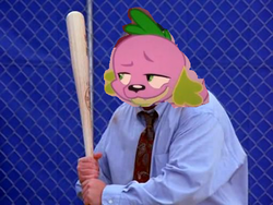 Size: 500x375 | Tagged: safe, spike, dog, equestria girls, g4, 1000 hours in ms paint, baseball bat, costanza face, costanza.jpg, george costanza, ishygddt, ms paint, seinfeld, spike the dog