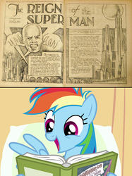 Size: 429x574 | Tagged: safe, rainbow dash, g4, read it and weep, book, early installment weirdness, male, reading, superman