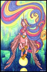 Size: 664x1020 | Tagged: safe, artist:kiriska, princess cadance, alicorn, pony, g4, aurora borealis, eyes closed, female, hoof shoes, jewelry, long mane, mare, peytral, regalia, solo, traditional art