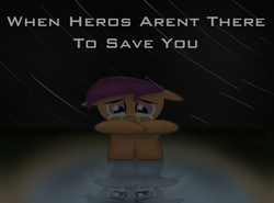 Size: 900x667 | Tagged: safe, scootaloo, g4, crying, front view, looking down, rain, reflection, scootabuse, sitting, solo