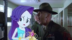 Size: 960x540 | Tagged: safe, edit, rarity, equestria girls, g4, my little pony equestria girls, big crown thingy, equestria girls will be better than fim, full metal jacket, gunnery sergeant hartman, lowres, r. lee ermey, scared, this will not end well, yelling