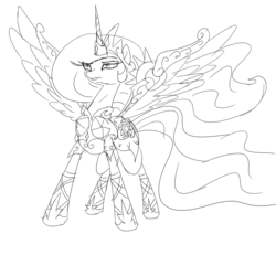 Size: 1280x1280 | Tagged: safe, artist:defective, princess celestia, g4, armor, female, monochrome, solo