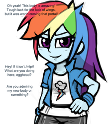 Size: 700x800 | Tagged: safe, artist:livesmutanon, rainbow dash, comic:based anon, equestria girls, g4, /mlp/, color, female, solo