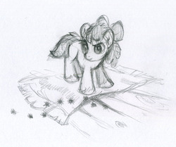 Size: 700x584 | Tagged: safe, artist:tomatocoup, apple bloom, g4, female, monochrome, solo, traditional art