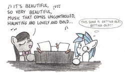 Size: 2120x1274 | Tagged: safe, artist:bobthedalek, dj pon-3, octavia melody, vinyl scratch, earth pony, pony, unicorn, g4, duo, singing