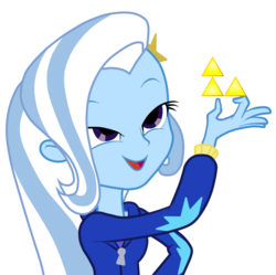 Size: 750x746 | Tagged: safe, trixie, equestria girls, g4, my little pony equestria girls, exploitable meme, fail, female, look what trixie found, newbs can't triforce, simple background, solo, the legend of zelda, transparent background, triforce, vector