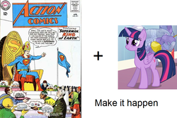 Size: 914x615 | Tagged: safe, twilight sparkle, alicorn, pony, g4, exploitable meme, female, make it happen, male, mare, meme, superdickery, superman, twilight sparkle (alicorn), tyrant sparkle