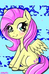 Size: 320x480 | Tagged: artist needed, safe, fluttershy, pegasus, pony, g4, female, mare, sitting, smiling, solo