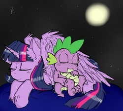 Size: 890x800 | Tagged: safe, artist:ichibangravity, spike, twilight sparkle, alicorn, pony, g4, female, fluffy, mama twilight, mare, sleeping, twilight sparkle (alicorn)