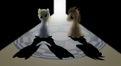 Size: 1980x1080 | Tagged: safe, artist:klystron2010, derpy hooves, doctor whooves, time turner, pegasus, pony, g4, doctor who, duo, female, mare, shadow, vashta nerada