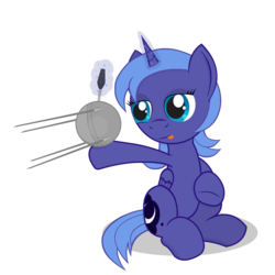 Size: 1667x1667 | Tagged: safe, artist:negasun, princess luna, alicorn, pony, g4, female, filly, satellite, simple background, sitting, solo, sputnik, transparent background, woona