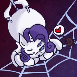 Size: 1000x1000 | Tagged: safe, artist:fauxsquared, rarity, monster pony, original species, spider, spiderpony, g4, female, heart, pictogram, solo, species swap, spider web, spiderponyrarity