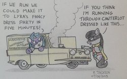 Size: 1024x634 | Tagged: safe, artist:bobthedalek, dj pon-3, octavia melody, vinyl scratch, earth pony, pony, unicorn, g4, batman, car, clothes, costume, duo, female, only fools and horses, parody, reliant robin, robin, wubmobile