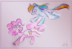 Size: 708x488 | Tagged: safe, artist:romaniz, pinkie pie, rainbow dash, g4, traditional art