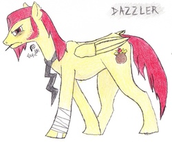 Size: 2058x1694 | Tagged: safe, artist:lussinis, oc, oc only, oc:dazzler, fanfic:rainbow factory, rainbow dash presents, captain hook the biker gorilla, dazzler, solo, traditional art