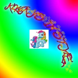 Size: 900x900 | Tagged: safe, rainbow dash, rainbow dash (g3), earth pony, pony, g3, g4, female, looking at you, mare, rainbow background, simple background, solo, white background