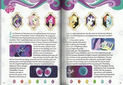 Size: 1143x793 | Tagged: safe, applejack, fluttershy, nightmare moon, pinkie pie, princess celestia, princess luna, rainbow dash, rarity, twilight sparkle, friendship is magic, g4, my little pony: friendship is magic, elements of harmony, guidebook, text