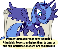 Size: 485x412 | Tagged: safe, princess celestia, princess luna, g4, female, friendship report, headcanon, s1 luna, solo