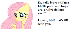 Size: 501x204 | Tagged: safe, fluttershy, g4, blushing, bronybait, cute, female, hug, solo, text