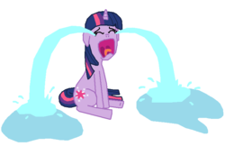 Size: 729x473 | Tagged: safe, artist:mighty355, twilight sparkle, pony, unicorn, g4, crying, eyes closed, female, floppy ears, ocular gushers, open mouth, sad, simple background, sitting, solo, tongue out, unicorn twilight, uvula, white background