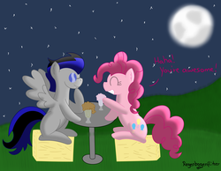 Size: 4701x3654 | Tagged: safe, artist:regxy, pinkie pie, oc, g4, commission, milkshake, moon, waifu dinner